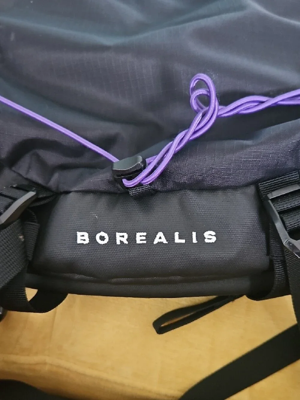 The North Face Borealis Black Backpack with Purple Cords